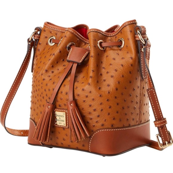 Dooney & Bourke Brown Ostrich Drawstring Crossbody Bag - Picture 4 of 4